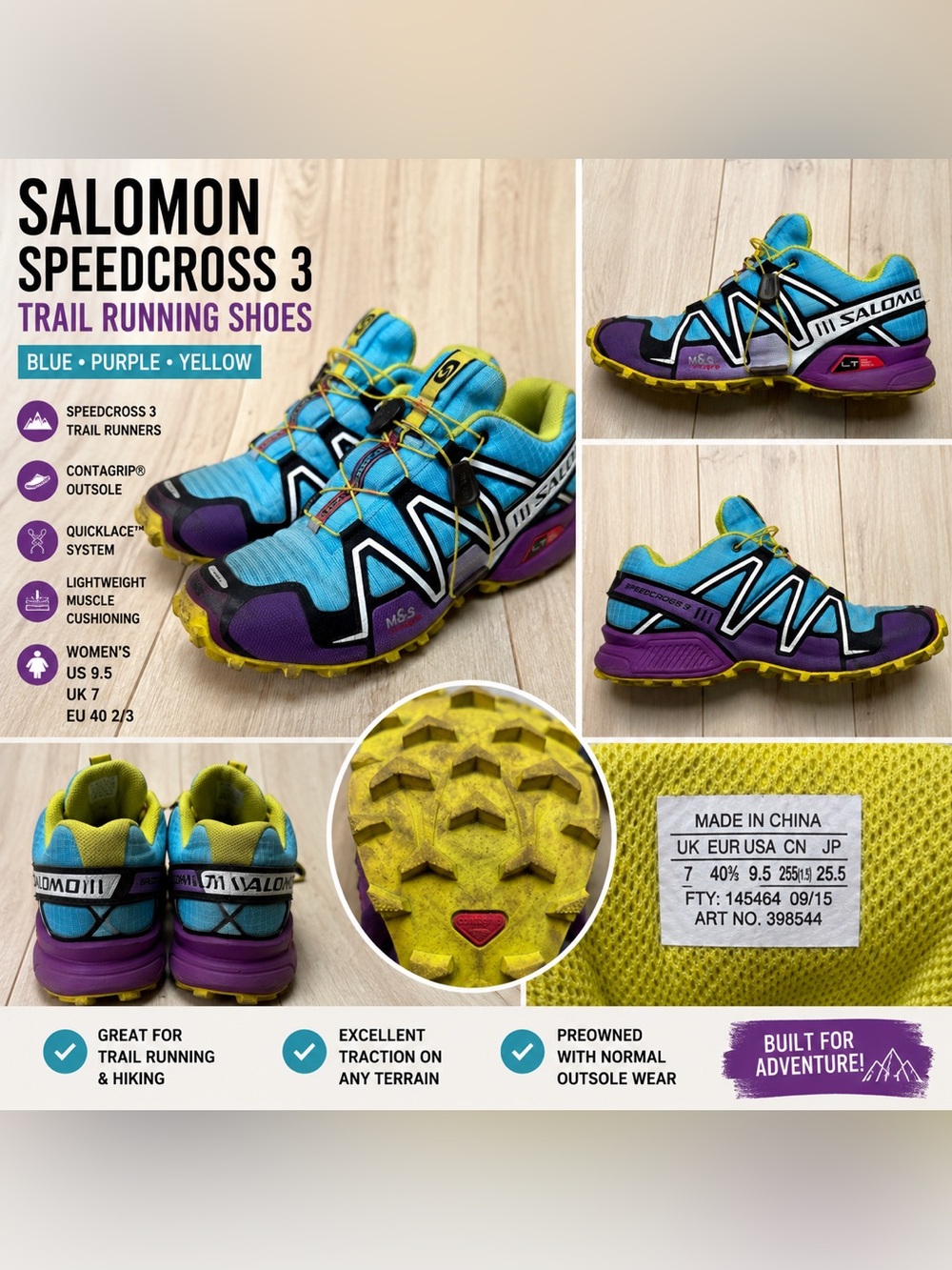 Salomon Speedcross 3 Trail Running Shoes  Contagrip Women’s 9.5